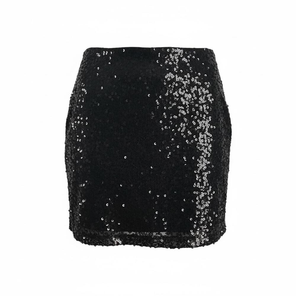 H&M Black Sequin Mini Skirt Small Sparkly Quiet Luxury Festive Glam Party Wear
